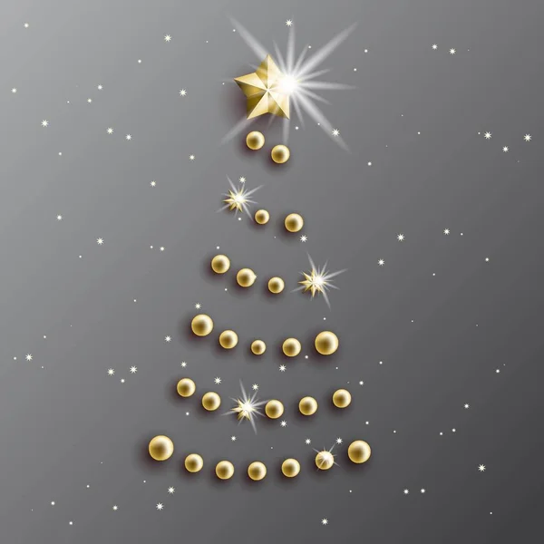 Árbol Navidad Bolas Oro Estrellas Sobre Fondo Gris Bonita Tarjeta — Archivo Imágenes Vectoriales