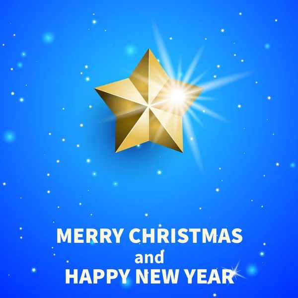 Julkort Med Glittrande Guld Folie Stjärna Blå Bakgrund — Stock vektor