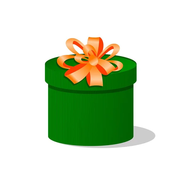 Gift Green Box Orange Bow — Vetor de Stock