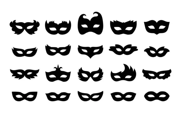 Set Carnival Masks Silhouettes Simple Black Icons Masquerade Masks Party — Vetor de Stock