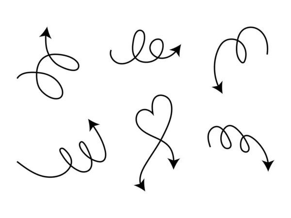 Simple Black Arrows Swirls Loops Doodle Scribble Elements Arrows Create — Archivo Imágenes Vectoriales