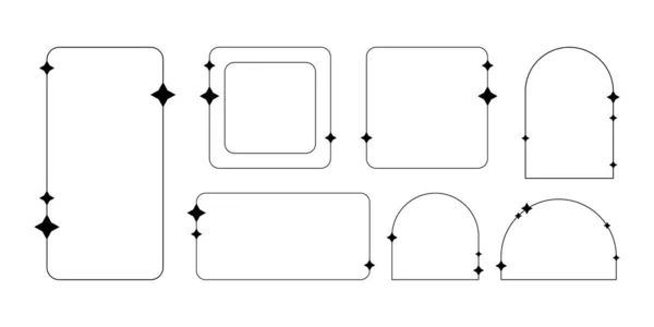 黒い線状のフレーム スタイリッシュな流行のデザイン コラージュを作成する星と幾何学的なフレームのセット カード はがきのためのテキストや写真の配置のための装飾ベクトルライン要素 — ストックベクタ