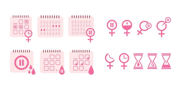 Set Icons Menstruation Menopause Women Calendar Gynecological Pink Icons Menstruation — Stock Vector