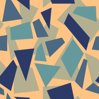 Soyut şekilli kusursuz geometrik desen. Kumaş, tekstil, duvar kağıdı için modaya uygun ve şık bir baskı. Minimalist soyut desen, renkli cam baskısı, geometrik mozaik arkaplan.