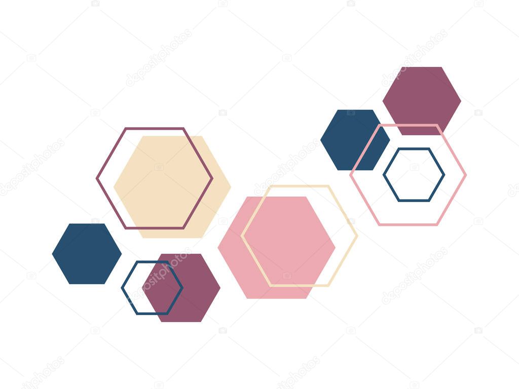 Geometric decorative element from hexagons. Vector illustration for trendy stylish modern design and decor, for creative collage. Geometric minimalistic hexagons element.