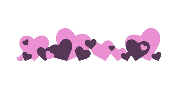 Purple Hearts Border Line Flat Vector Illustration Isolated White Background — 스톡 벡터