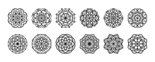 기하학적 만다라 삽화들 바탕에는 기하학적 무늬가 실루엣 장식품 — 스톡 벡터