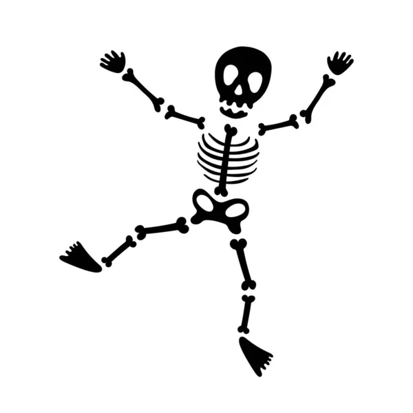 Silueta Halloween Carácter Sceleton Negro Divertido Esqueleto Baile Hecho Huesos — Vector de stock