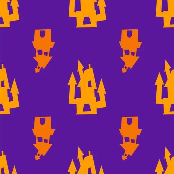 Halloween Seamless Pattern Scary Orange Houses Festive Scary Purple Pattern — Stock Vector