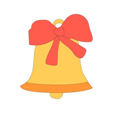 Noel çanı çizimi. Yeni Yıl dekoratif vektör unsuru, beyaz arkaplanda izole edilmiş renkli tatil çanı simgesi. Yeni yıl tatili, Noel arifesi - kutlama ve dekorasyon, şirin unsur.