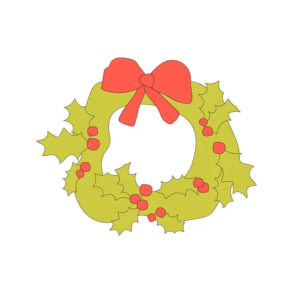 クリスマスリースのイラスト 新年の装飾ベクトル要素は 白の背景に隔離されたカラフルな休日の花輪のアイコン 新年の休日 クリスマスイブ 冬のお祝いと装飾 — ストックベクタ