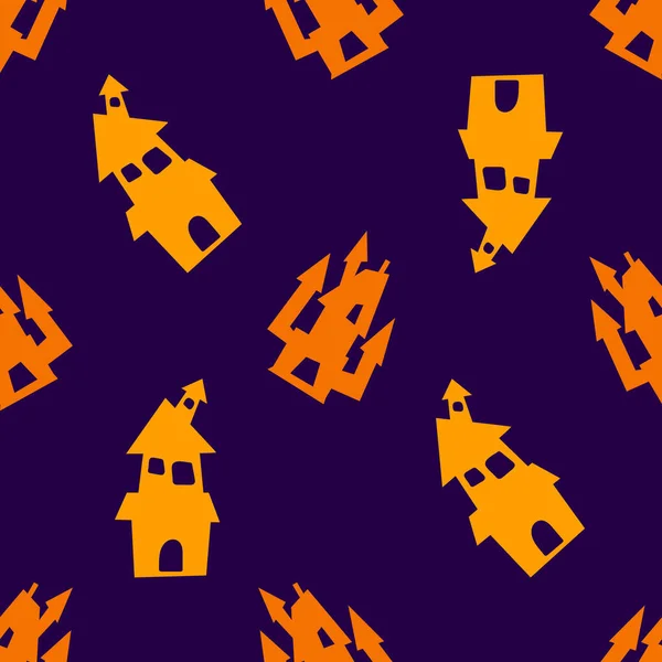 Halloween Bezešvé Vzor Děsivé Jednoduché Oranžové Domy Slavnostní Děsivý Vzor — Stockový vektor