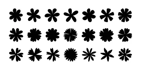 一套简单的黑色花朵 在白色背景上有向量分离的花卉装饰元素 不同假日的装饰 明信片 邀请函和拼贴用花卉剪影 — 图库矢量图片