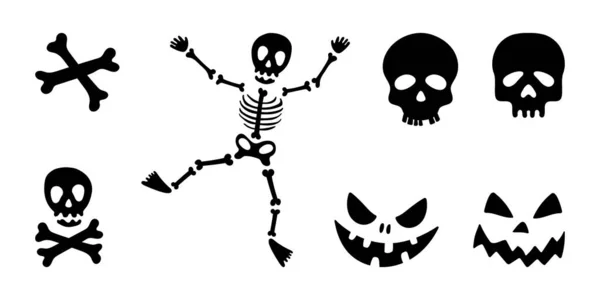 Ilustrasi Vektor Ikon Halloween Tradisional Kerangka Tengkorak Dan Tulang Set - Stok Vektor