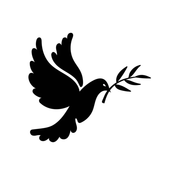 Black Pigeon Silhouette Dove Peace Olive Branch Russian Ukrainian Military — Vector de stock