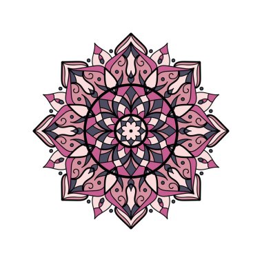 Yetişkin boyama kitabı için mandala baskısı. Süslü, yuvarlak çiçek süsü. Oriental vektör çizimi, anti stres terapisi, yoga ve meditasyon için tasarım veya dekor. Renkli geometrik çiçek şekli