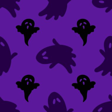 Korkunç komik hayaletlerle kusursuz bir Cadılar Bayramı deseni. Ghosty korkunç desen, renkli Cadılar Bayramı baskısı. Sonbahar duvar kağıdı ya da hayaletli parti arka planı - kumaş için, tekstil için, ambalaj kağıdı için.