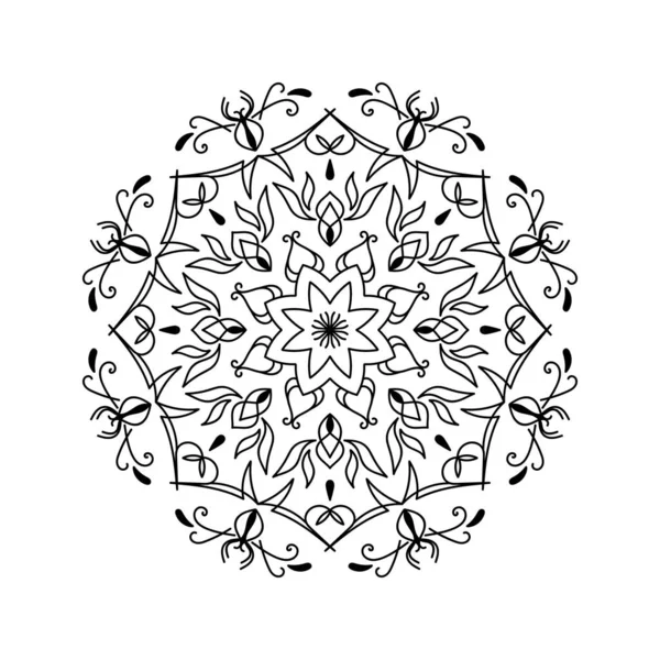 Impression Silhouette Mandala Pour Livre Colorier Adulte Ornement Floral Rond — Image vectorielle