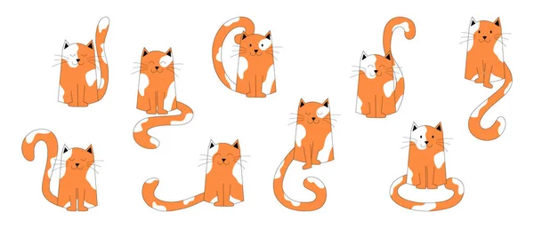 Set Sitting Orange Spotted Cats Long Tails Kittens Characters Cute — Wektor stockowy