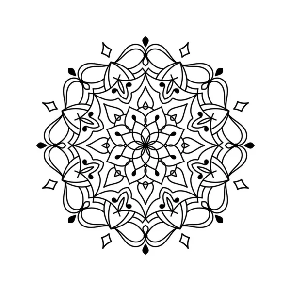 Mandala Silhouette Print Adult Coloring Book Geometric Flower Shape Decorative — 图库矢量图片