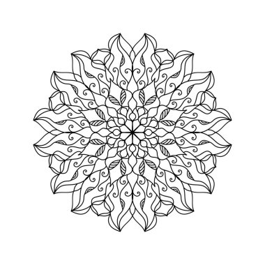 Mandala silhouette print for adult coloring book. Decorative round floral ornament. Oriental vector illustration, anti stress therapy, coloring pages. Geometric flower shape for yoga and meditation.