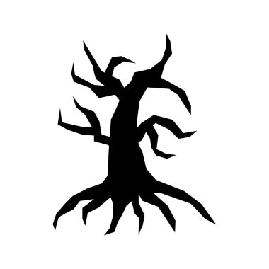 Scary tree silhouette, isolated on white background. Vector illustration, traditional Halloween decorative element. Halloween silhouette black creepy twisted tree - for cricut, design decor.