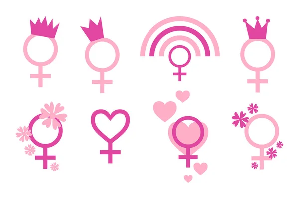Collection Vector Illustrations Pink Female Gender Signs Symbols Woman Rights — Archivo Imágenes Vectoriales