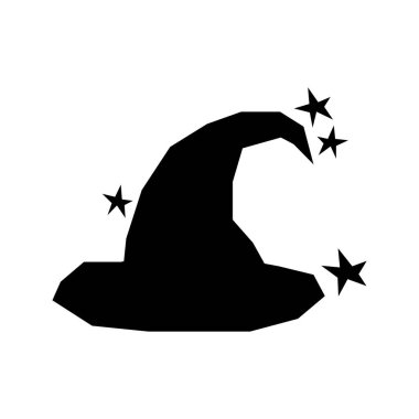 Witch hat silhouette, isolated on white background. Vector illustration, traditional Halloween decorative element. Halloween silhouette black magic hat with stars - for design, decor and cricut.