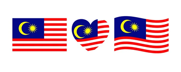 Malaysian Flag Signs Set Malaysian Heart Shape Decorative Element Malaysia — Vetor de Stock
