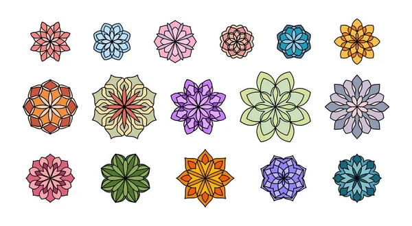 Vector Colored Floral Mandalas Isolated White Background Geometric Patterned Silhouette — Vettoriale Stock