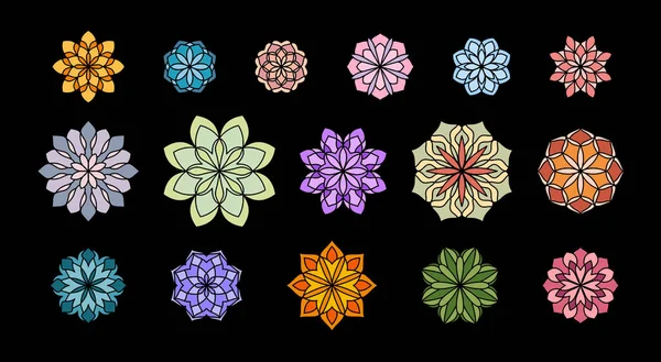 Σύνολο Γεωμετρικά Πολύχρωμα Λουλούδια Mandala Απεικονίσεις Διάνυσμα Χρωματιστά Λουλούδια Μαντάλα — Διανυσματικό Αρχείο