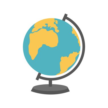 Desktop globe illustration. School supply flat design. Office element - stationery and school supply. Back to school. Globe icon for geography lesson, world map