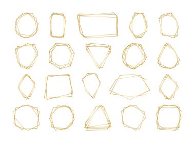 Line design elements with golden gradient for wedding invitation card, different celebration and holidays, poster and banner. Set gold polygonal geometric frames. Luxury decorative lines borders.