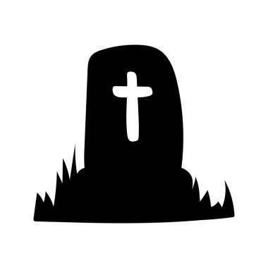 Tombstone with cross silhouette, isolated on white background. Vector illustration, traditional Halloween decorative element. Halloween silhouette black gravestone - for design, decor and cricut