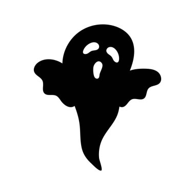 Halloween silhouette black ghost - for cricut, design or decor. Vector illustration, traditional Halloween decorative element. Funny ghost silhouette, isolated on white background.