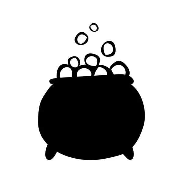 Magic Cauldron Bubbles Silhouette Isolated White Background Vector Illustration Traditional — Stockový vektor