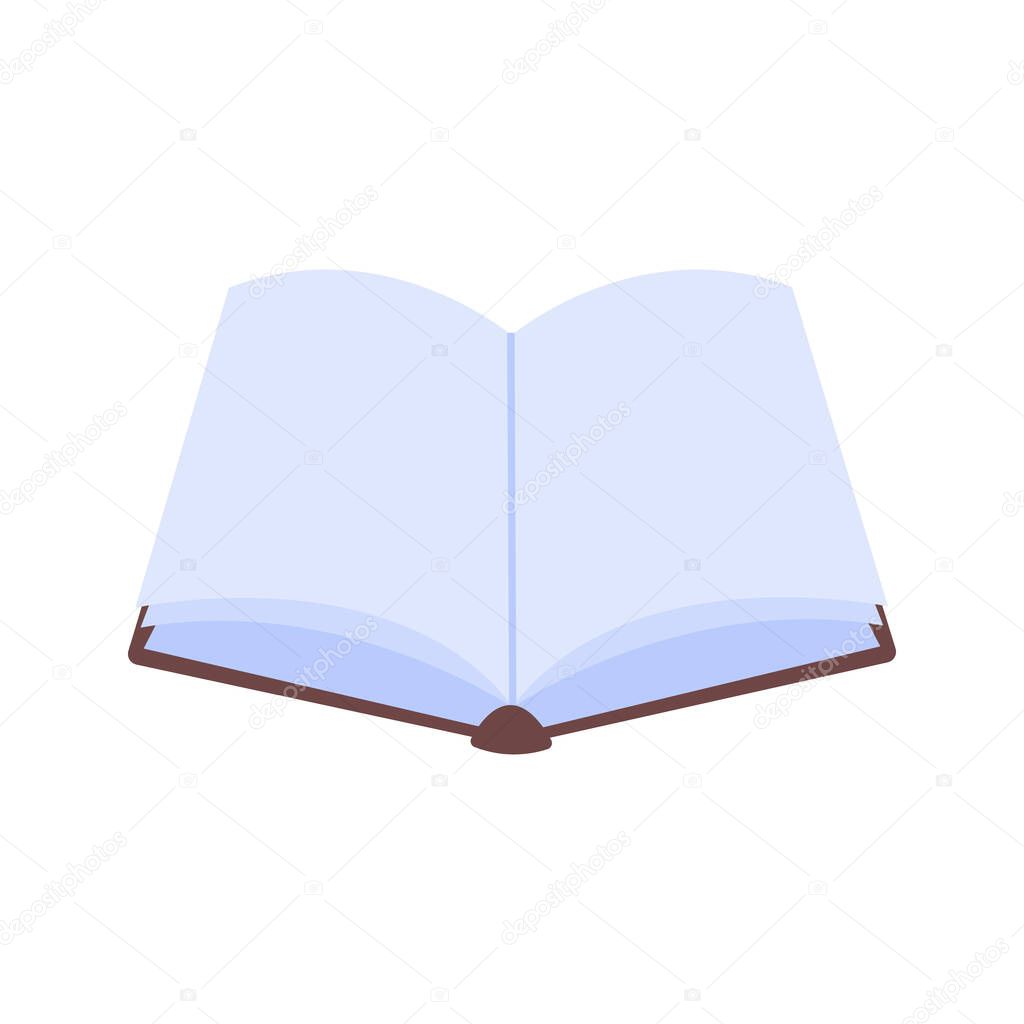 Open blank book illustration. School supply flat design. Office element - stationery and art school supply. Back to school. Open book icon - for reading and writing, textbook icon.