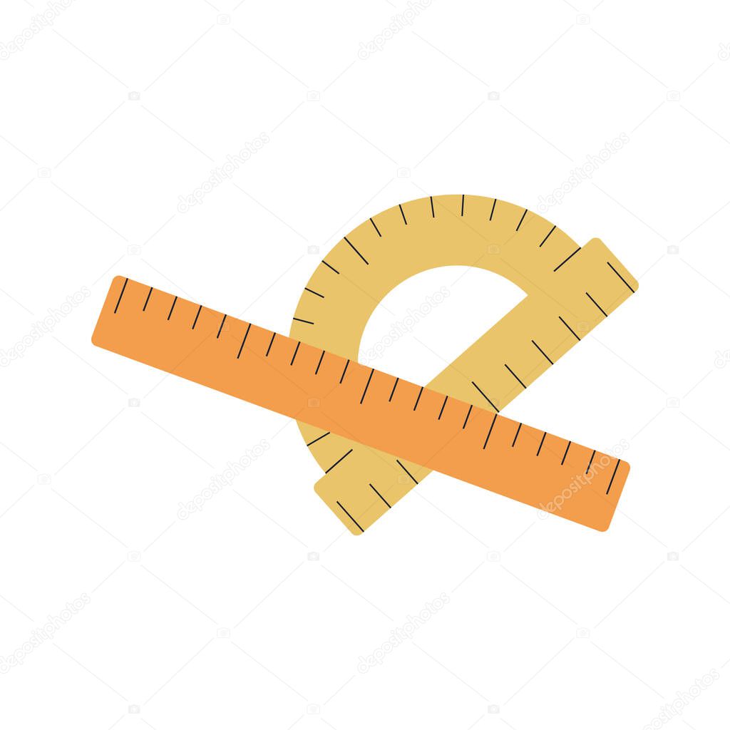Rulers illustration. School supply flat design. Office element - stationery and art school supply. Back to school. Wooden protractor and simple rulers icon - tool to measure length