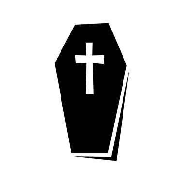 Coffin with cross silhouette, isolated on white background. Vector illustration, traditional Halloween decorative element. Halloween silhouette black coffin - for design, decor and cricut