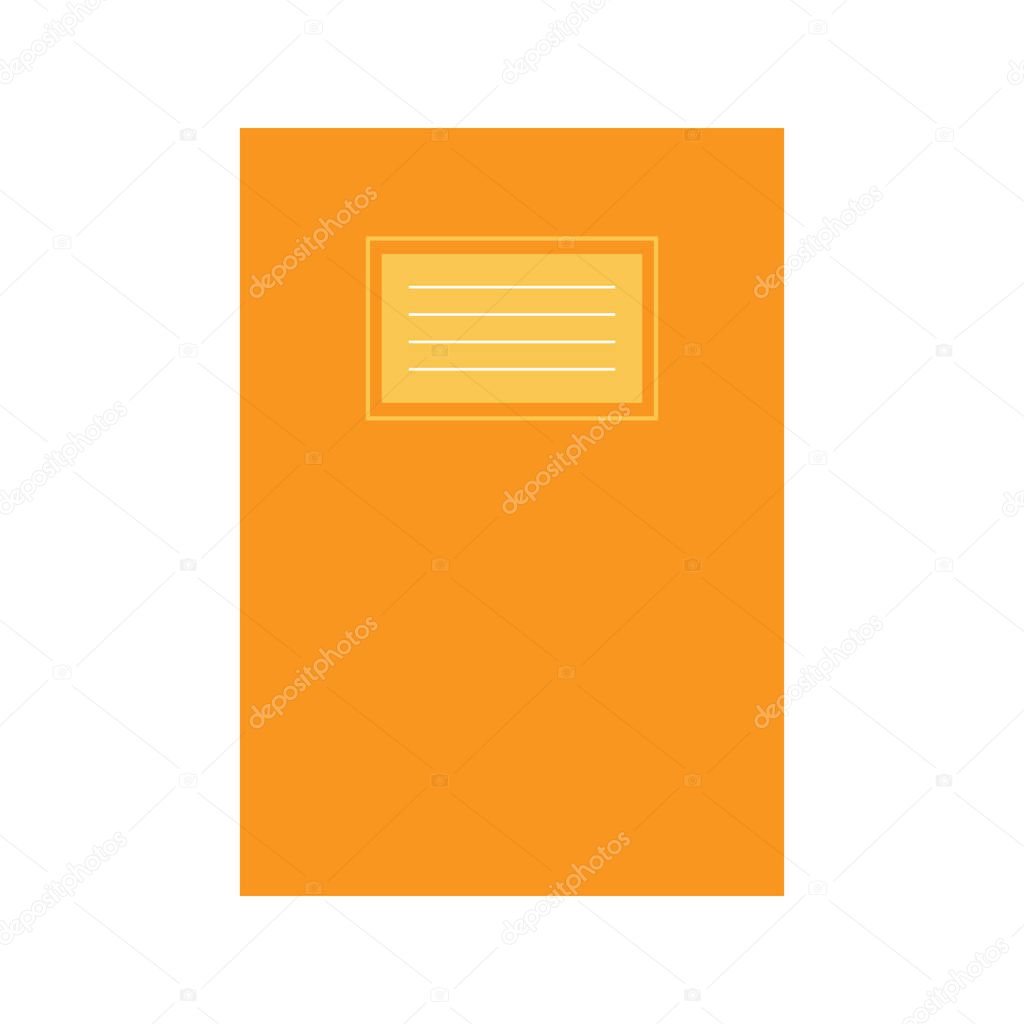 Orange school notebook illustration. School supply flat design. Office element - stationery and school supply. Back to school. Notebook icon for writing and studying