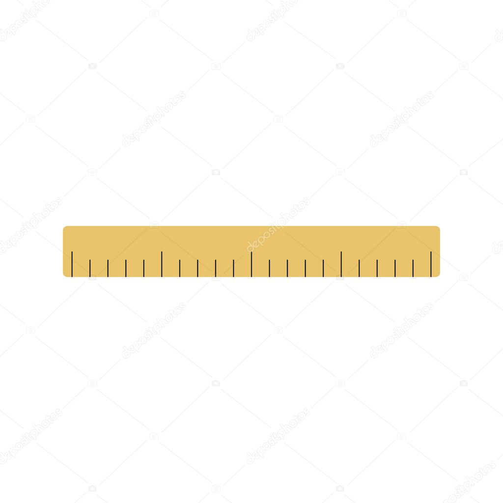 Simple ruler illustration. School supply flat design. Office element - stationery and art school supply. Back to school. Wooden ruler icon - tool to measure length.
