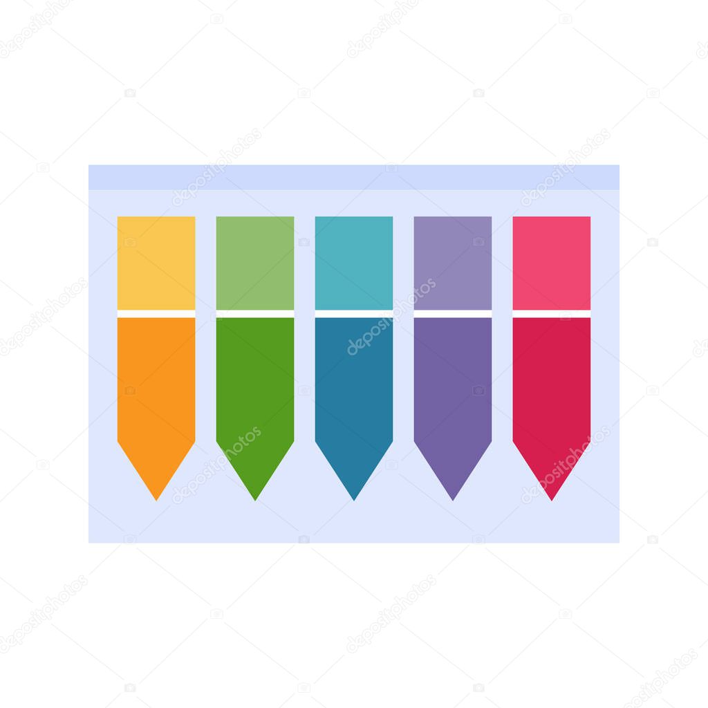Adhesive colored stickers illustration. School supply flat design. Office element - stationery and school supply. Back to school. Colored stickers for notes, sticky bookmarks icon. Adhesive tapes.