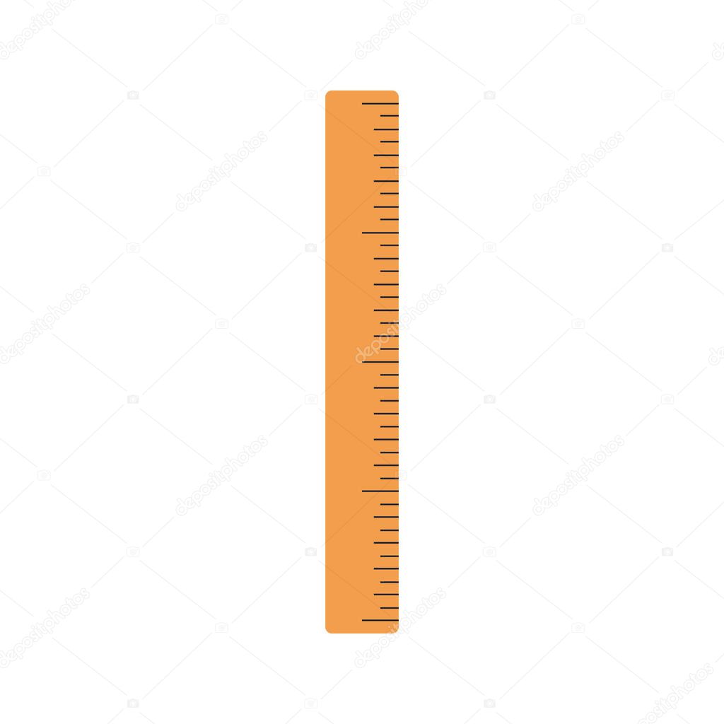 Simple ruler illustration. School supply flat design. Office element - stationery and art school supply. Back to school. Wooden ruler icon - tool to measure length.