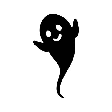 Funny ghost silhouette, isolated on white background. Vector illustration, traditional Halloween decorative element. Halloween silhouette black cute ghost - for cricut, design or decor.