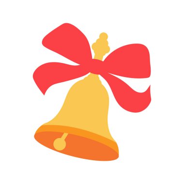 Hand bell with bow illustration. School supply flat design. Office element - stationery and school supply. Back to school. Festive decorative element for Christmas holidays. School hand bell icon.