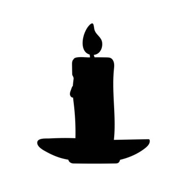 Candle silhouette, isolated on white background. Vector illustration, traditional Halloween decorative element. Halloween silhouette black magic burning candle - for design, decor and cricut.