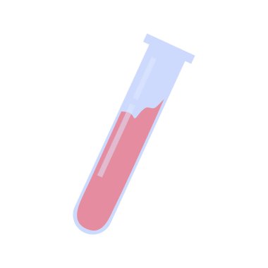 Glass flask with red liquid illustration. School supply flat design. Back to school. Glass flask icon. Tool for medical and chemical research, tube with blood test.