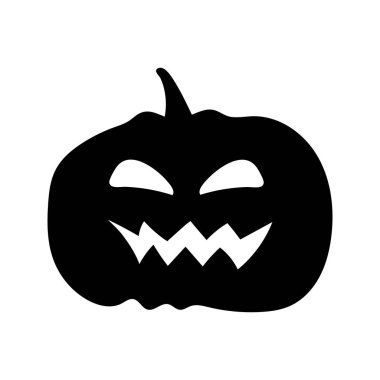 Halloween silhouette black pumpkin head, Jack O Lantern for design or decor. Funny pumpkin silhouette, isolated on white background. Vector illustration, traditional Halloween decorative element.