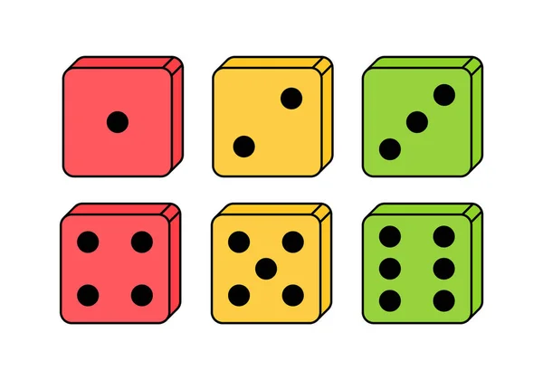 数字从1到6的点骰子 儿童棋盘游戏 赌博游戏 色彩斑斓的骰子套在白色背景上 — 图库矢量图片