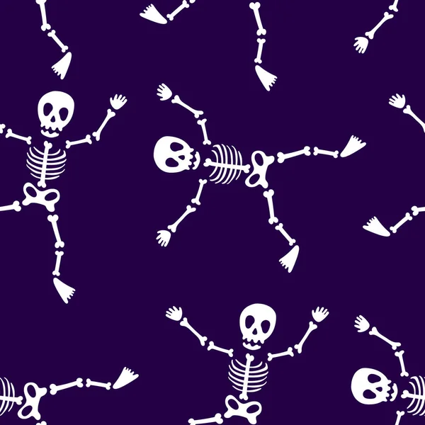 Nahtloses Muster Halloween Mit Tanzenden Skeletten Gruseliges Muster Bunter Halloween — Stockvektor